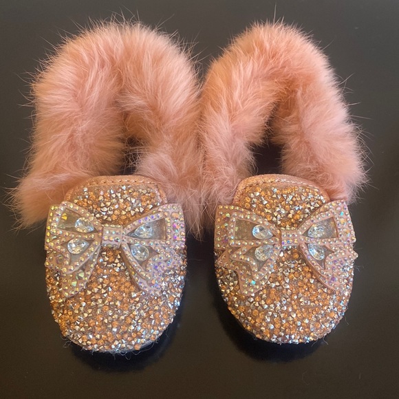 Other - Girls Pink Rhinestone Bow and Fur Glam Loafer